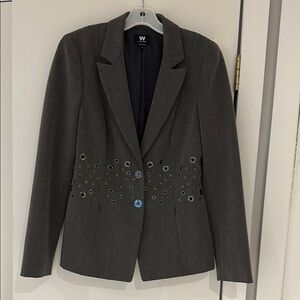 omen's Gray Blazer with Eyelet Detail